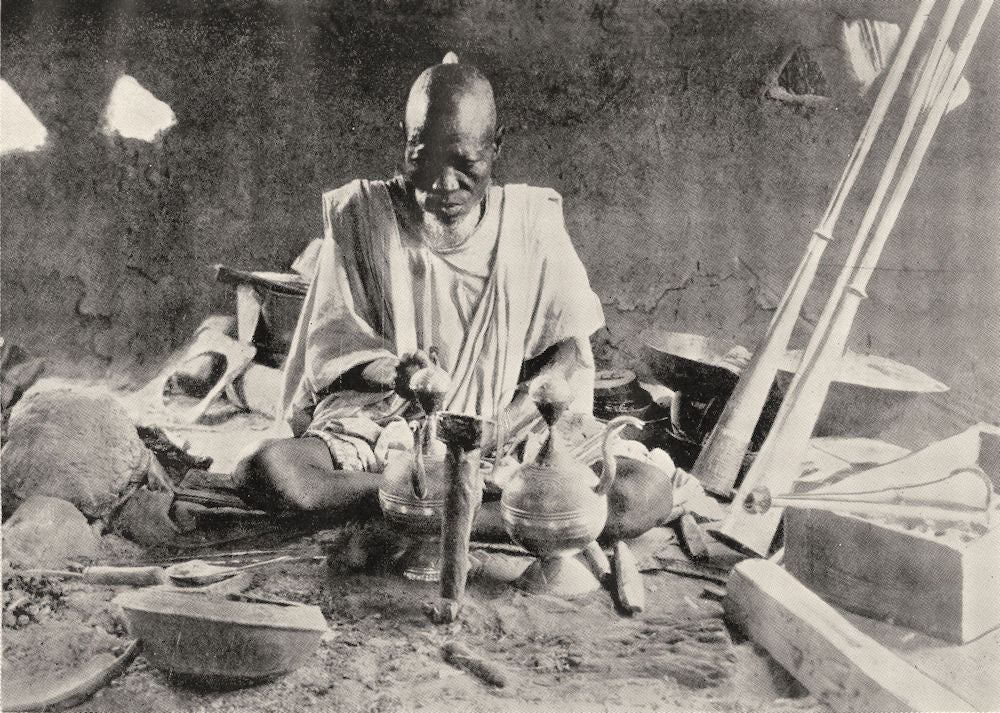 NIGERIA. A Brass worker 1936 old vintage print picture